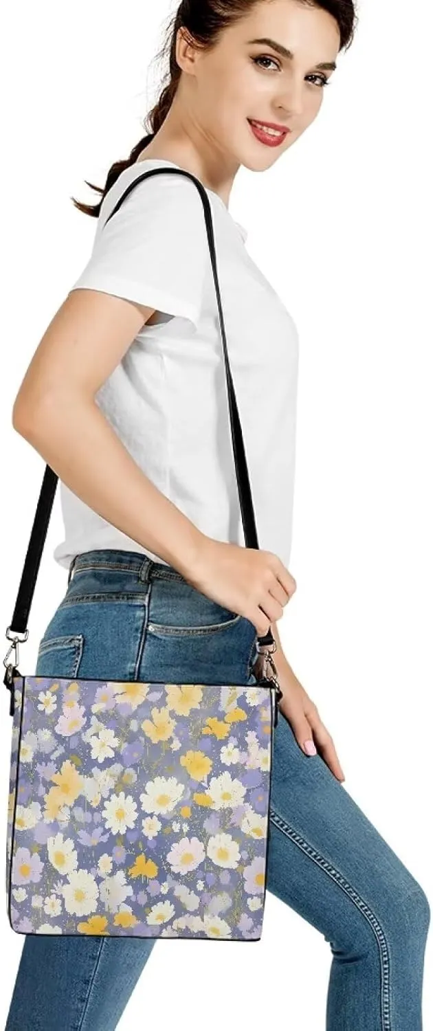 Leather Bucket Tote Bag Purse for Work, Rustic Style Floral Women PU Leather Purse Cross Body Handbag Top Handle