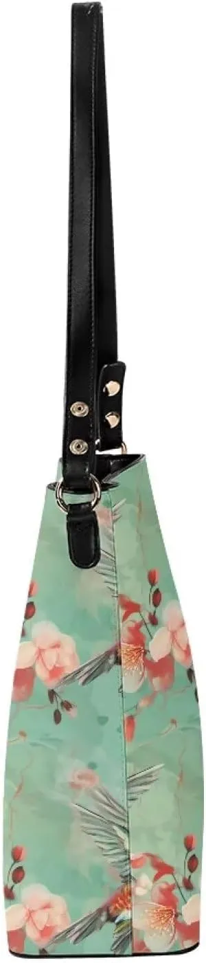Leather Bucket Tote Bag Purse for Work, Rustic Style Floral Women PU Leather Purse Cross Body Handbag Top Handle