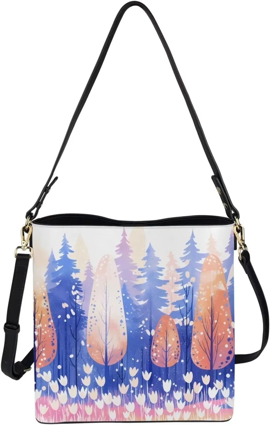 Leather Bucket Tote Bag Purse for Work, Rustic Style Floral Women PU Leather Purse Cross Body Handbag Top Handle