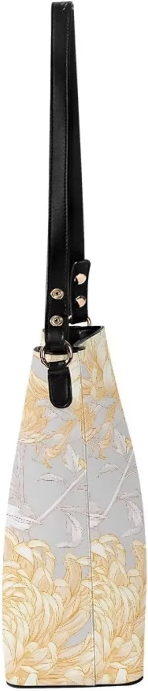 Leather Bucket Tote Bag Purse for Work, Rustic Style Floral Women PU Leather Purse Cross Body Handbag Top Handle