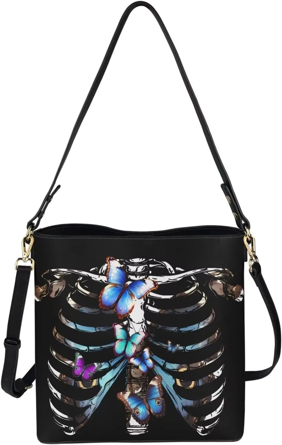 Leather Handbags for Women Painting Owls PU Leather Bucket Bag, Folk Birds Floral Women's Leather Tote Bag for Work