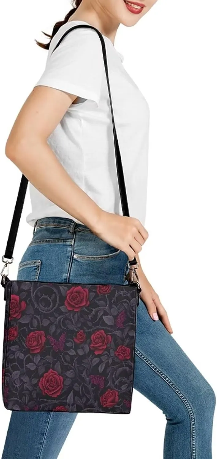 Leather Handbags for Women Painting Owls PU Leather Bucket Bag, Folk Birds Floral Women's Leather Tote Bag for Work