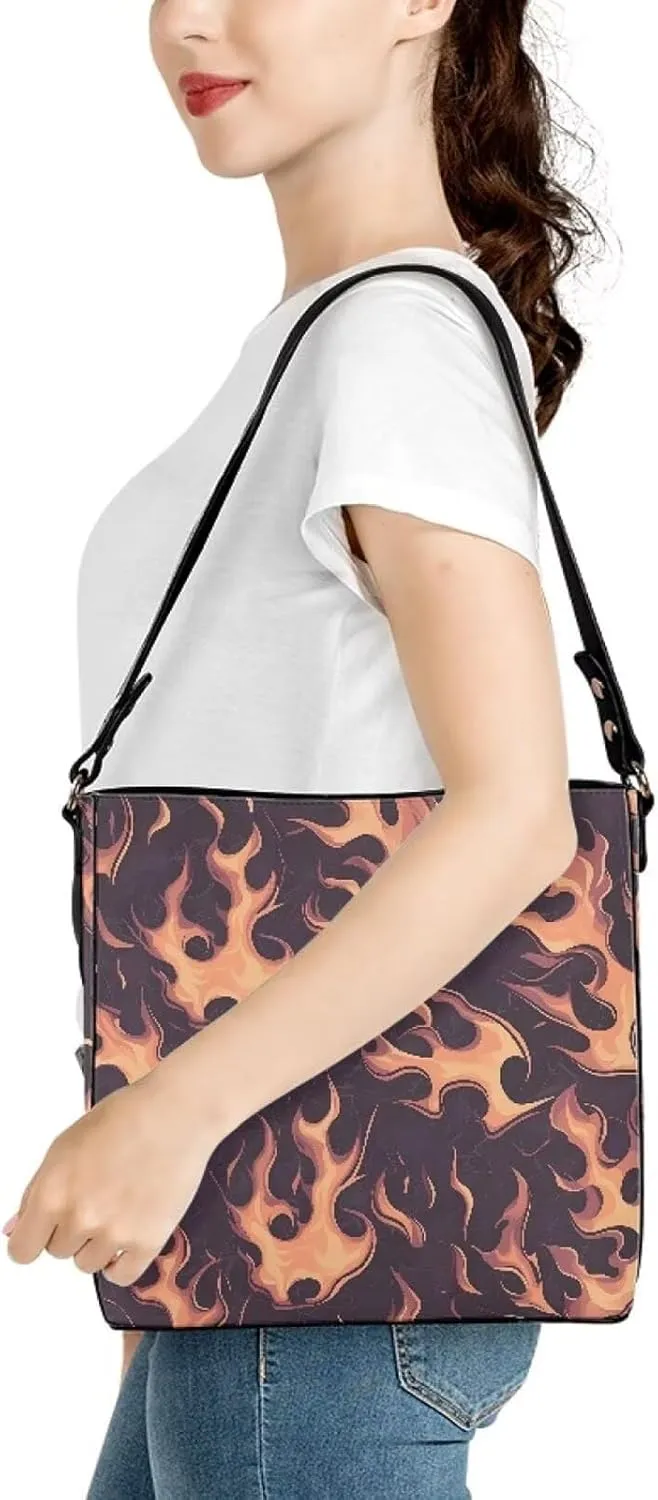 Leather Handbags for Women Painting Owls PU Leather Bucket Bag, Folk Birds Floral Women's Leather Tote Bag for Work