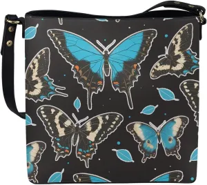 Leather Handbags for Women Painting Owls PU Leather Bucket Bag, Folk Birds Floral Women's Leather Tote Bag for Work