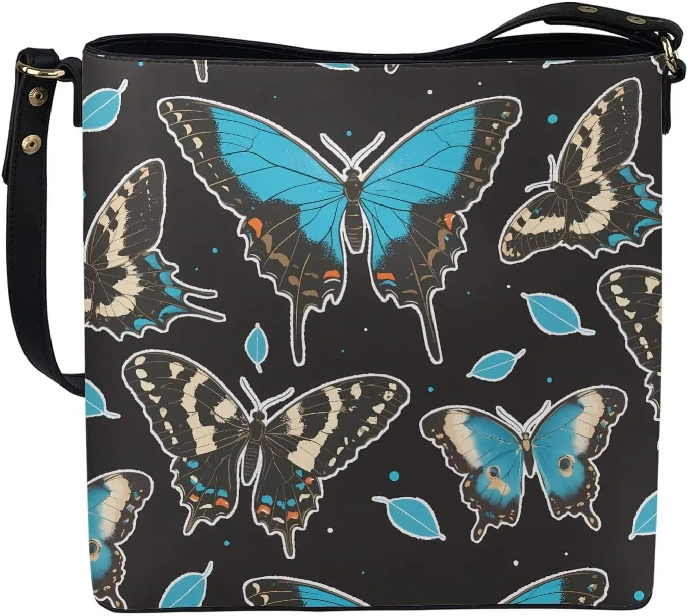 Leather Handbags for Women Painting Owls PU Leather Bucket Bag, Folk Birds Floral Women's Leather Tote Bag for Work