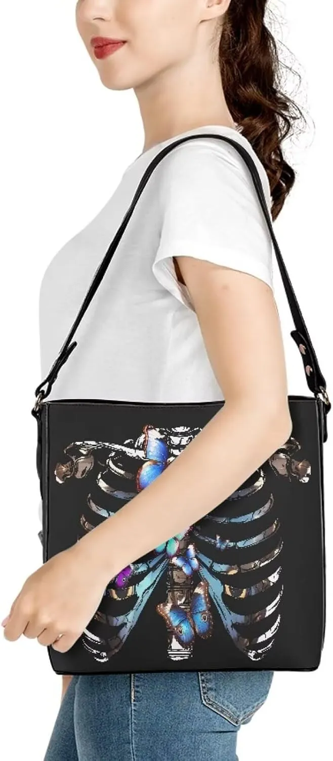 Leather Handbags for Women Painting Owls PU Leather Bucket Bag, Folk Birds Floral Women's Leather Tote Bag for Work