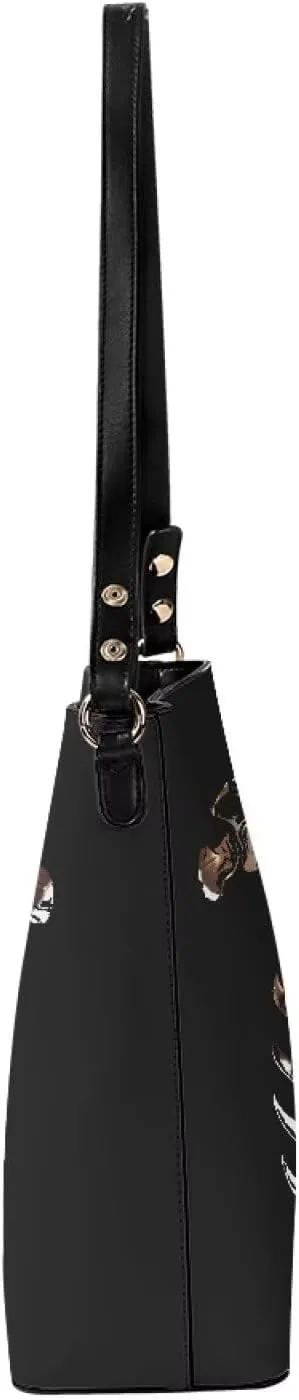 Leather Handbags for Women Painting Owls PU Leather Bucket Bag, Folk Birds Floral Women's Leather Tote Bag for Work