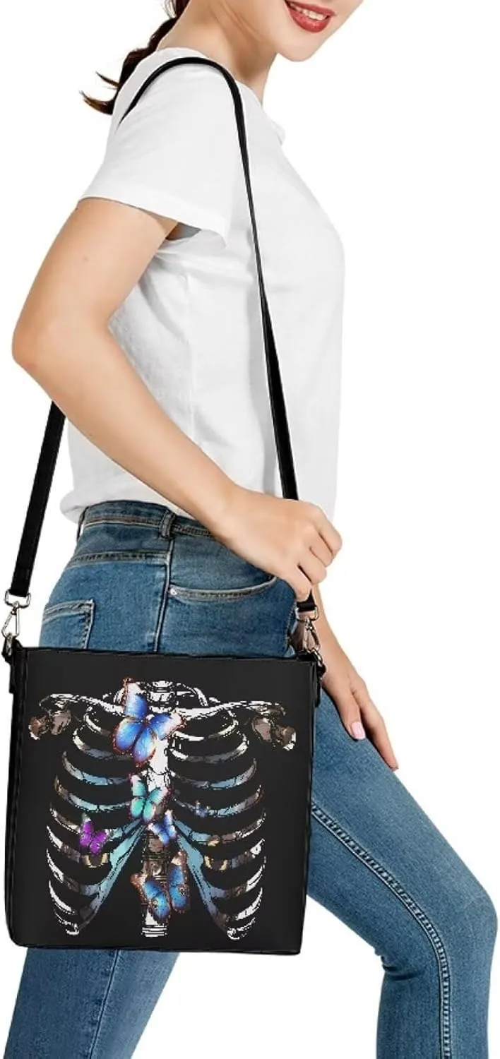 Leather Handbags for Women Painting Owls PU Leather Bucket Bag, Folk Birds Floral Women's Leather Tote Bag for Work