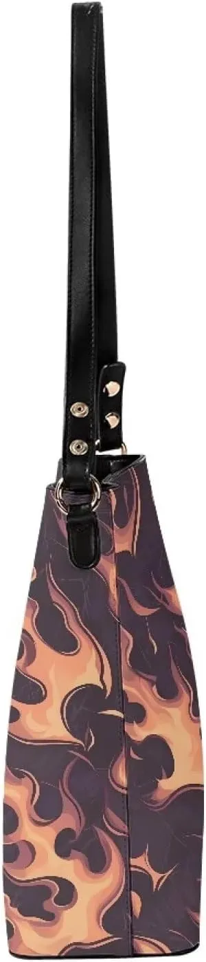 Leather Handbags for Women Painting Owls PU Leather Bucket Bag, Folk Birds Floral Women's Leather Tote Bag for Work