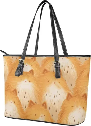 Leather Tote Bag Women Cute Cats Large Shoulder Handbag for Work,School, Sharks Print Faux Leather Travel Handbag