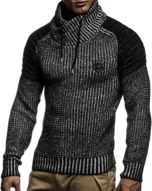 Leif Nelson Mens Knitted Pullover | Long-sleeved slim fit Knitwear | Biker-Style sweatshirt with shawl collar for Men
