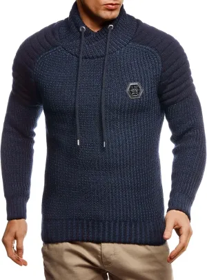 Leif Nelson Mens Knitted Pullover | Long-sleeved slim fit Knitwear | Biker-Style sweatshirt with shawl collar for Men