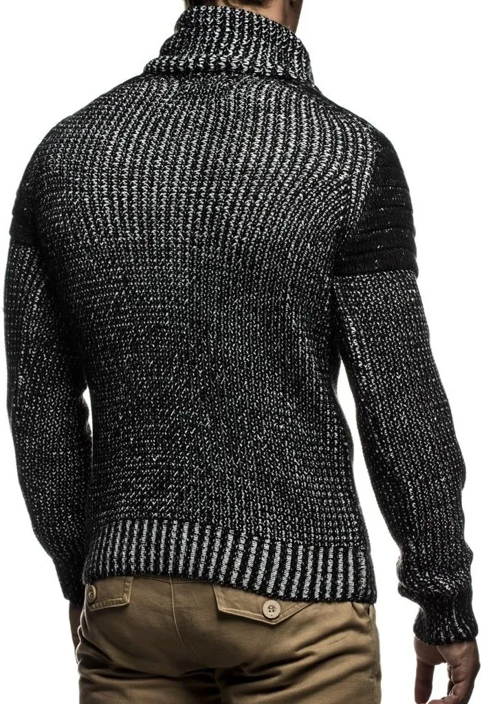 Leif Nelson Mens Knitted Pullover | Long-sleeved slim fit Knitwear | Biker-Style sweatshirt with shawl collar for Men