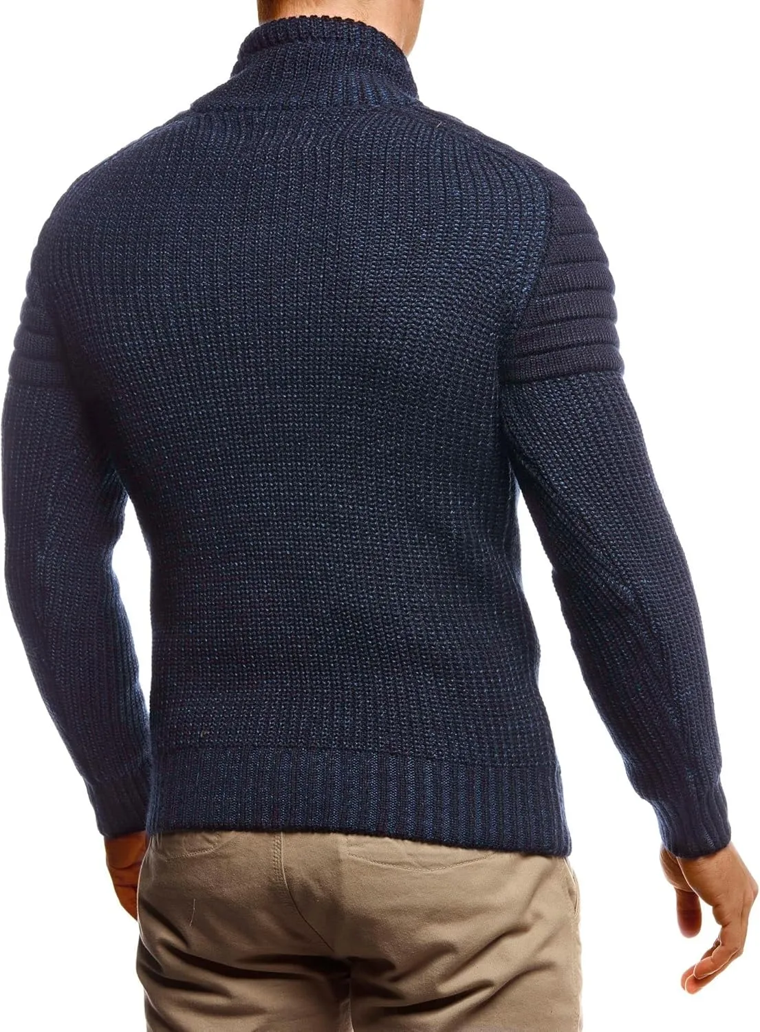 Leif Nelson Mens Knitted Pullover | Long-sleeved slim fit Knitwear | Biker-Style sweatshirt with shawl collar for Men