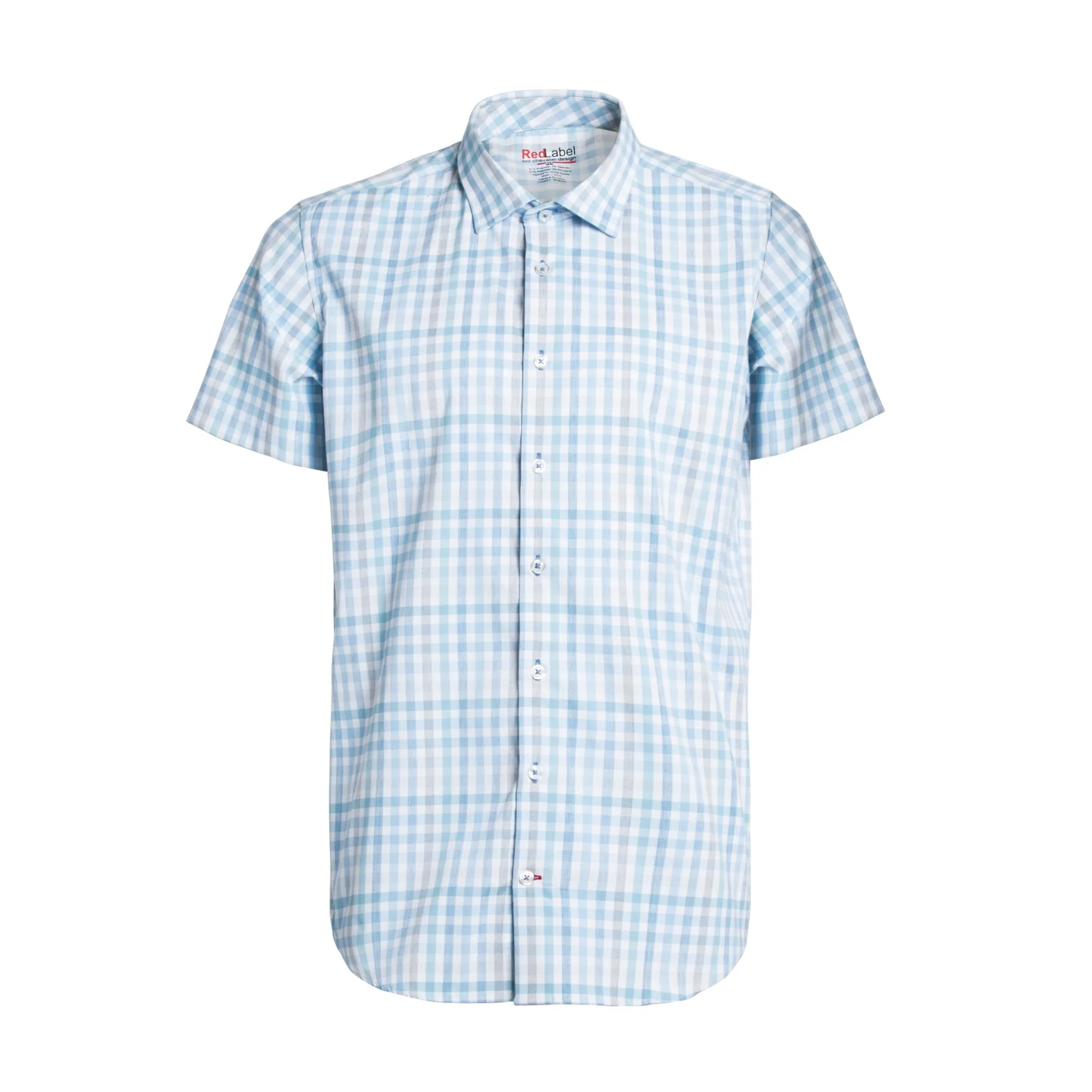 Leo Chevalier Multi Blue Check Spandex Voyage Performance Stretch Shirt