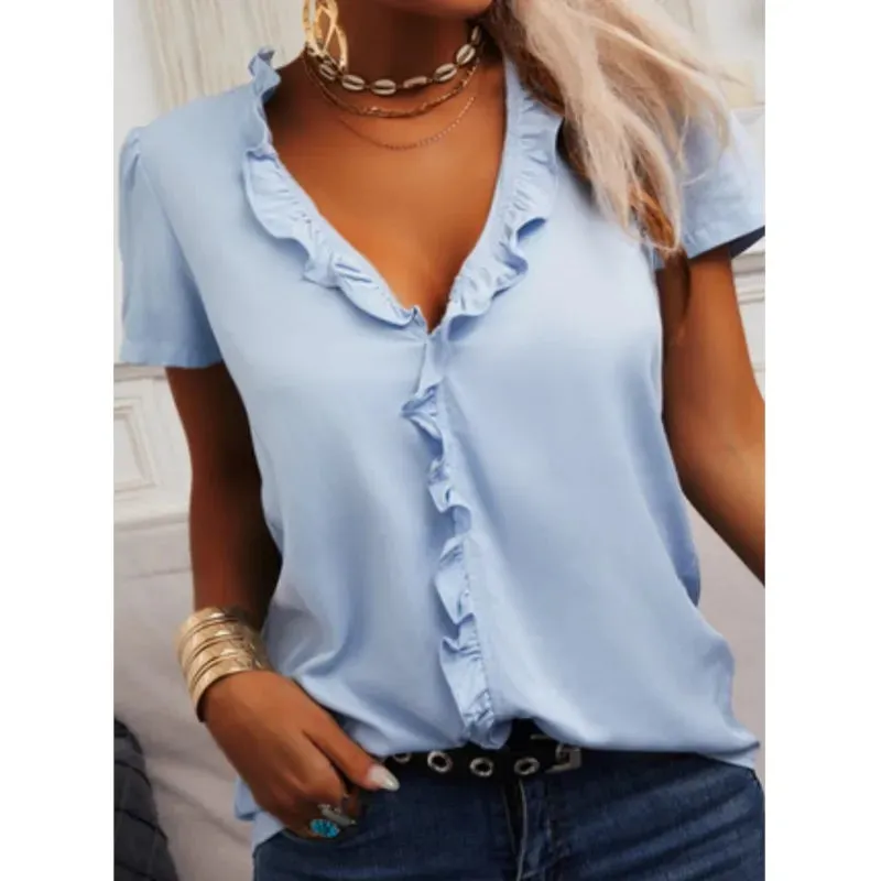Light Blue Ruffle Blouse