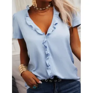 Light Blue Ruffle Blouse