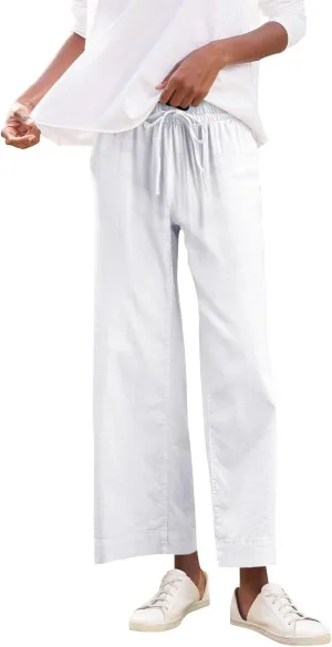 Linen Pants Women High Waist Wide Leg Cropped Pants Baggy Summer Business Casual Stretchy Dress Trousers with Pockets
