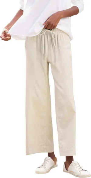 Linen Pants Women High Waist Wide Leg Cropped Pants Baggy Summer Business Casual Stretchy Dress Trousers with Pockets