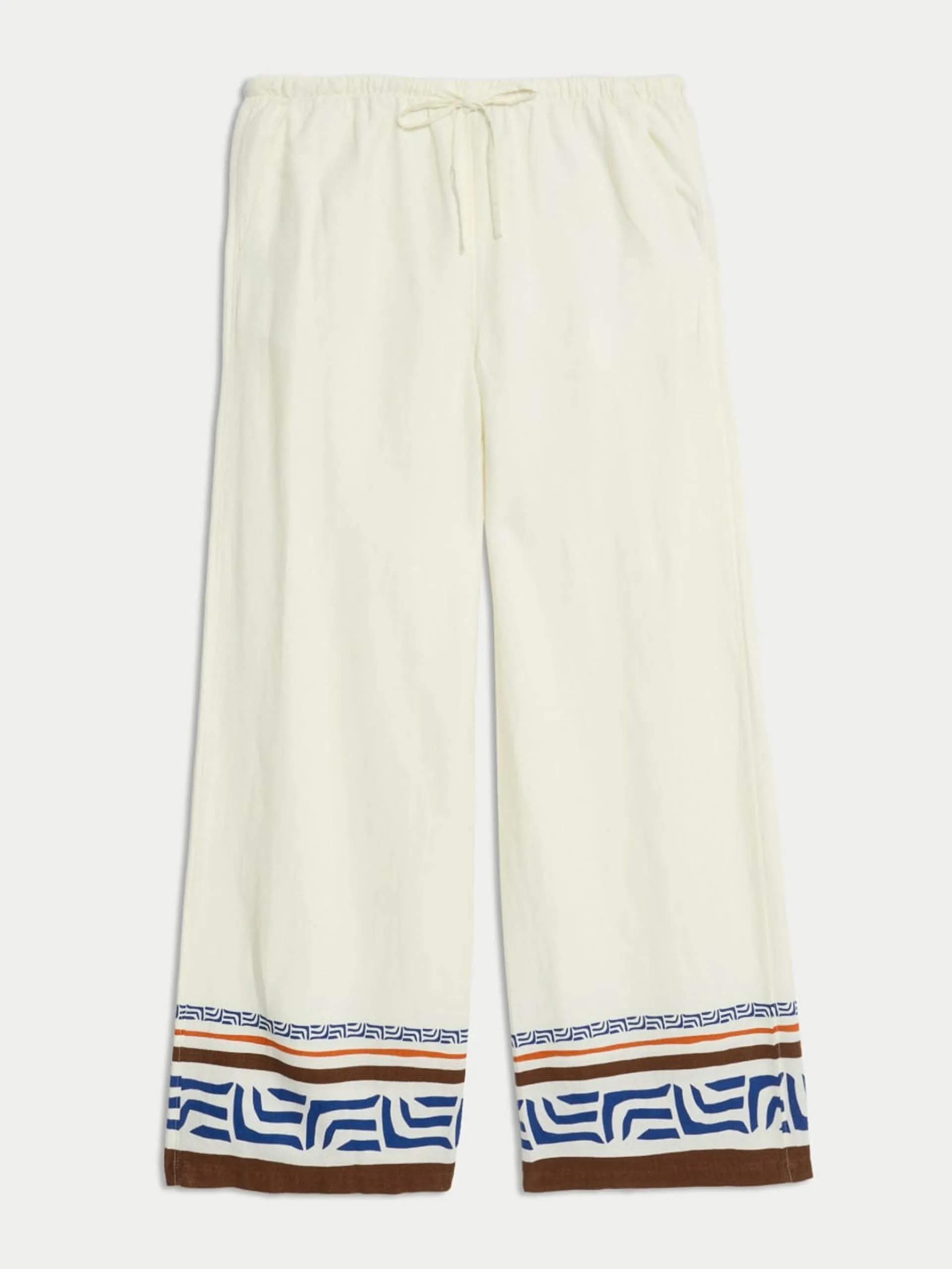 Linen rich printed wide leg trousers