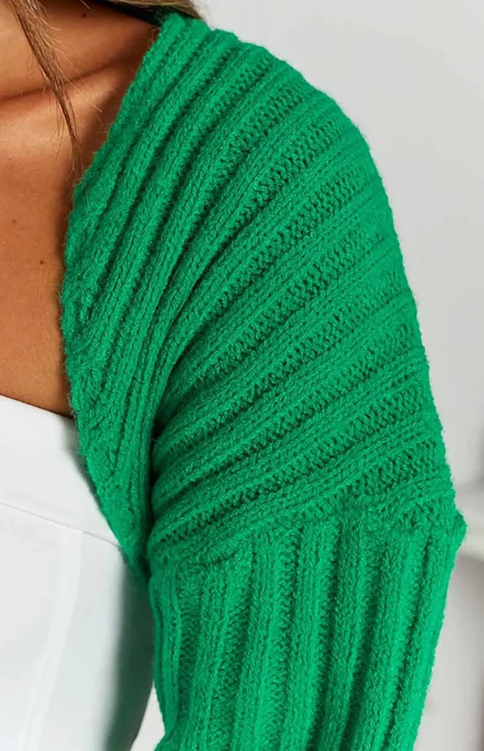 LOFAAC Women Y2K Open Front Rib Knit Shrug Crop Cardigan Solid Drop Shoulder Puff Long Sleeve Crop Bolero Sweater Tops