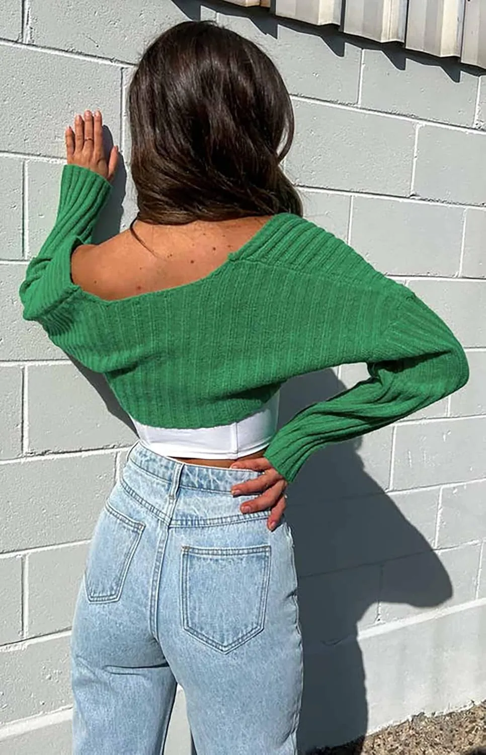 LOFAAC Women Y2K Open Front Rib Knit Shrug Crop Cardigan Solid Drop Shoulder Puff Long Sleeve Crop Bolero Sweater Tops