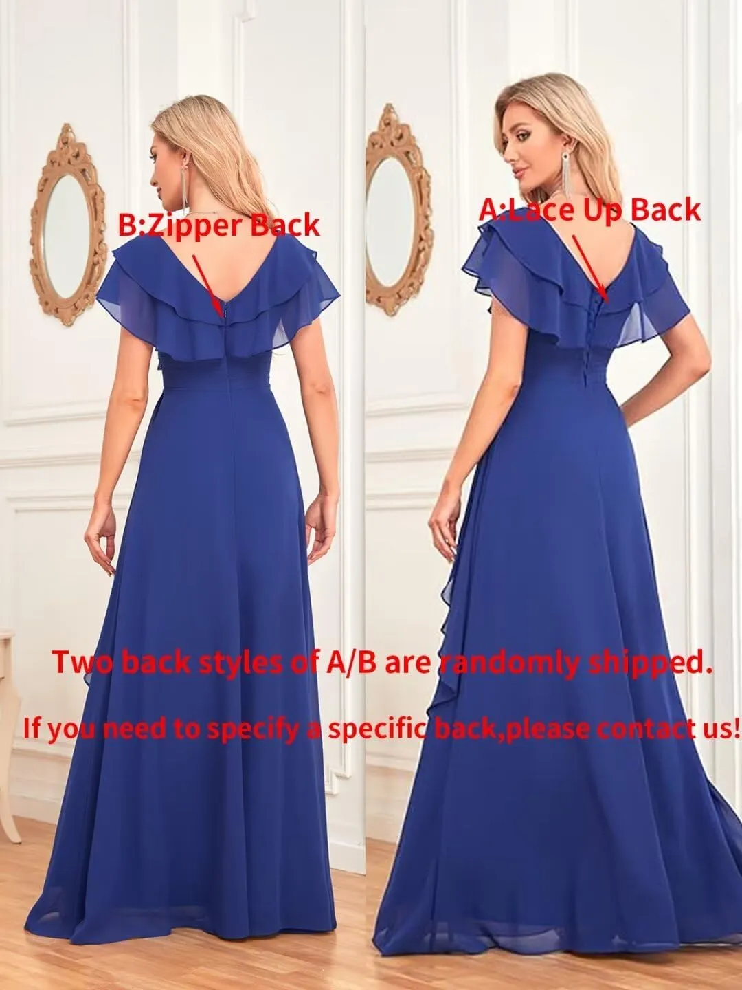 Long Chiffon Bridesmaid Dresses for Women V Neck Flutter Sleeve Pleated Formal Evening Dresses MRX47