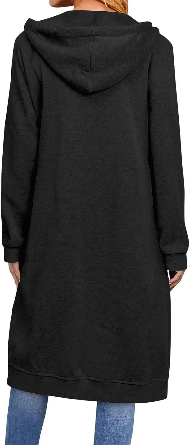 Long Hoodie for Women Winter Coats Zip Up Jackets Hooded Sweatshirts Fleece Lined Sweatshirt Sweaters with Pockets