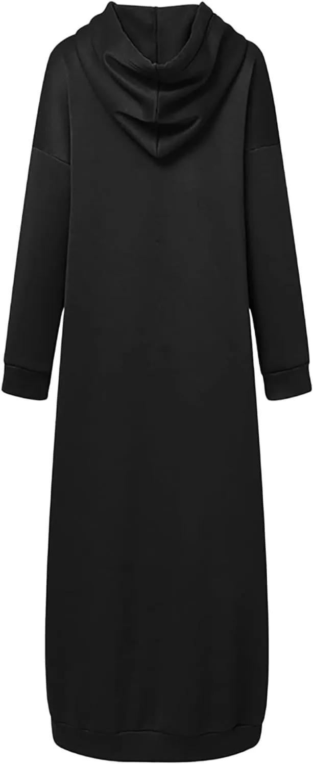 Long Hoodies for Women Solid Color Muslim Prayer Dress Drawstring Long Sleeve Oversized Hooded Sweatshirts Pullover Clothes