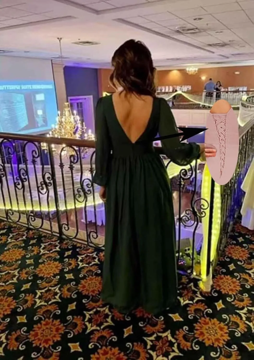 Long Sleeve Chiffon Bridesmaid Dresses for Women V Neck Empire Waist Pleated Long Evening Formal Dress with Slit