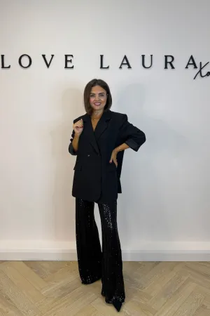 Love Laura Sequin Trouser In Black
