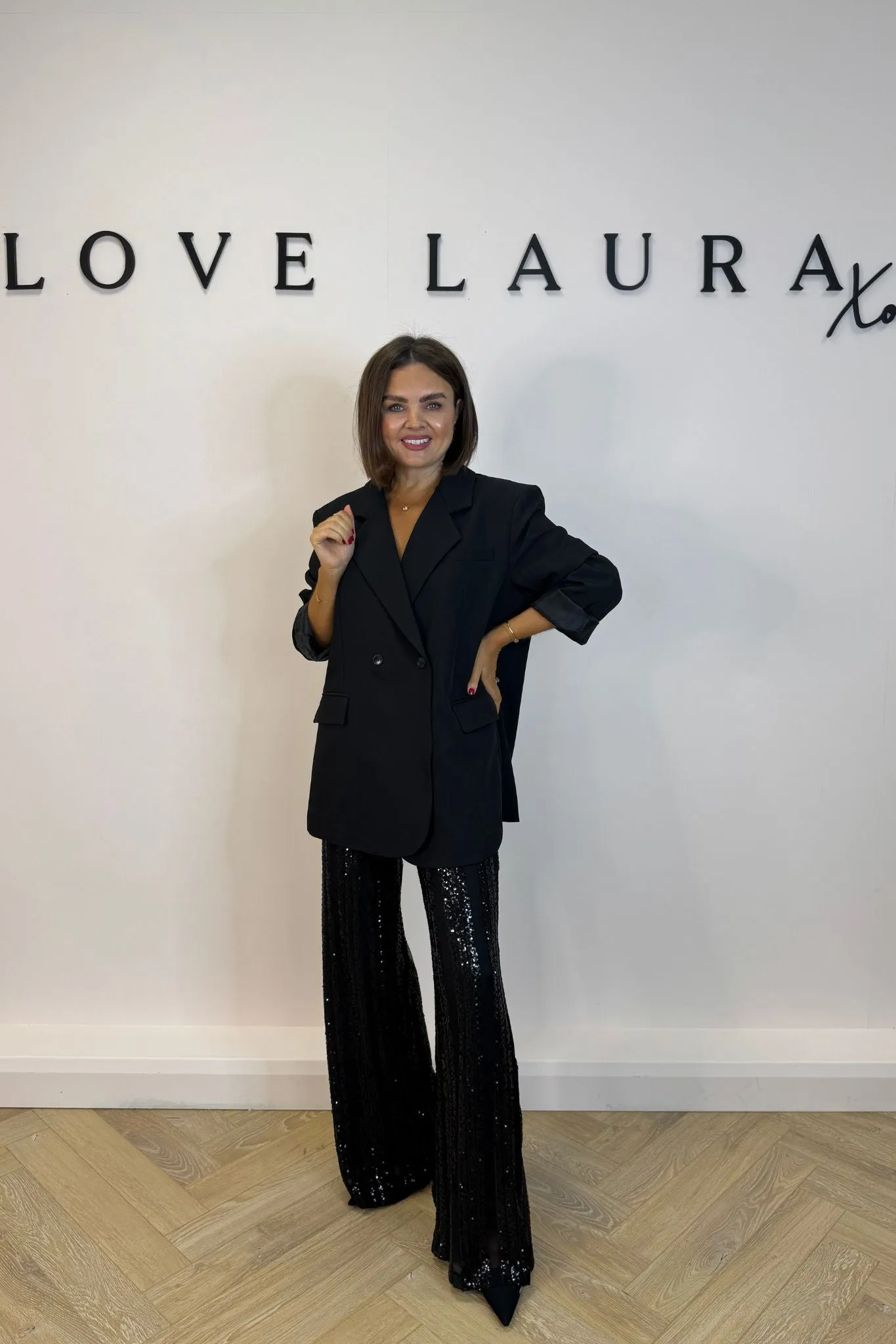 Love Laura Sequin Trouser In Black