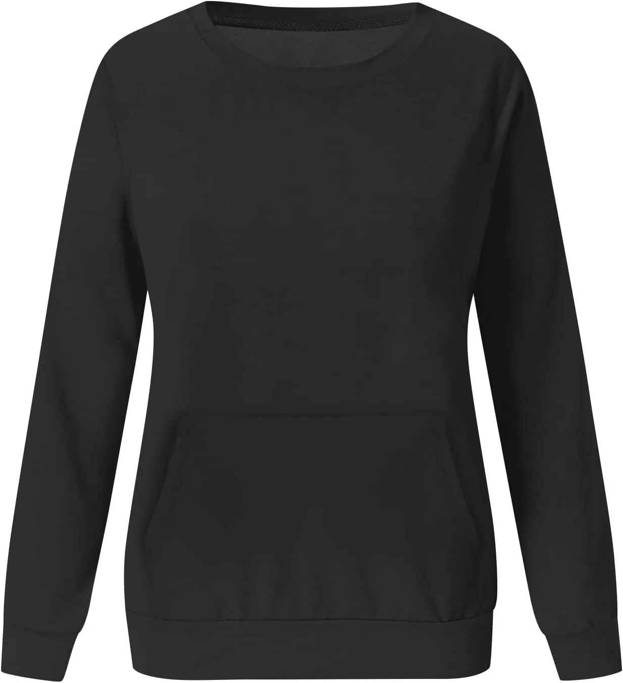 LRMQS Womens Crewneck Long Sleeve Sweatshirt with Kangaroo Pocket Solid Color Pullover Sweatshirts Fall 2023 Fashion Shirt