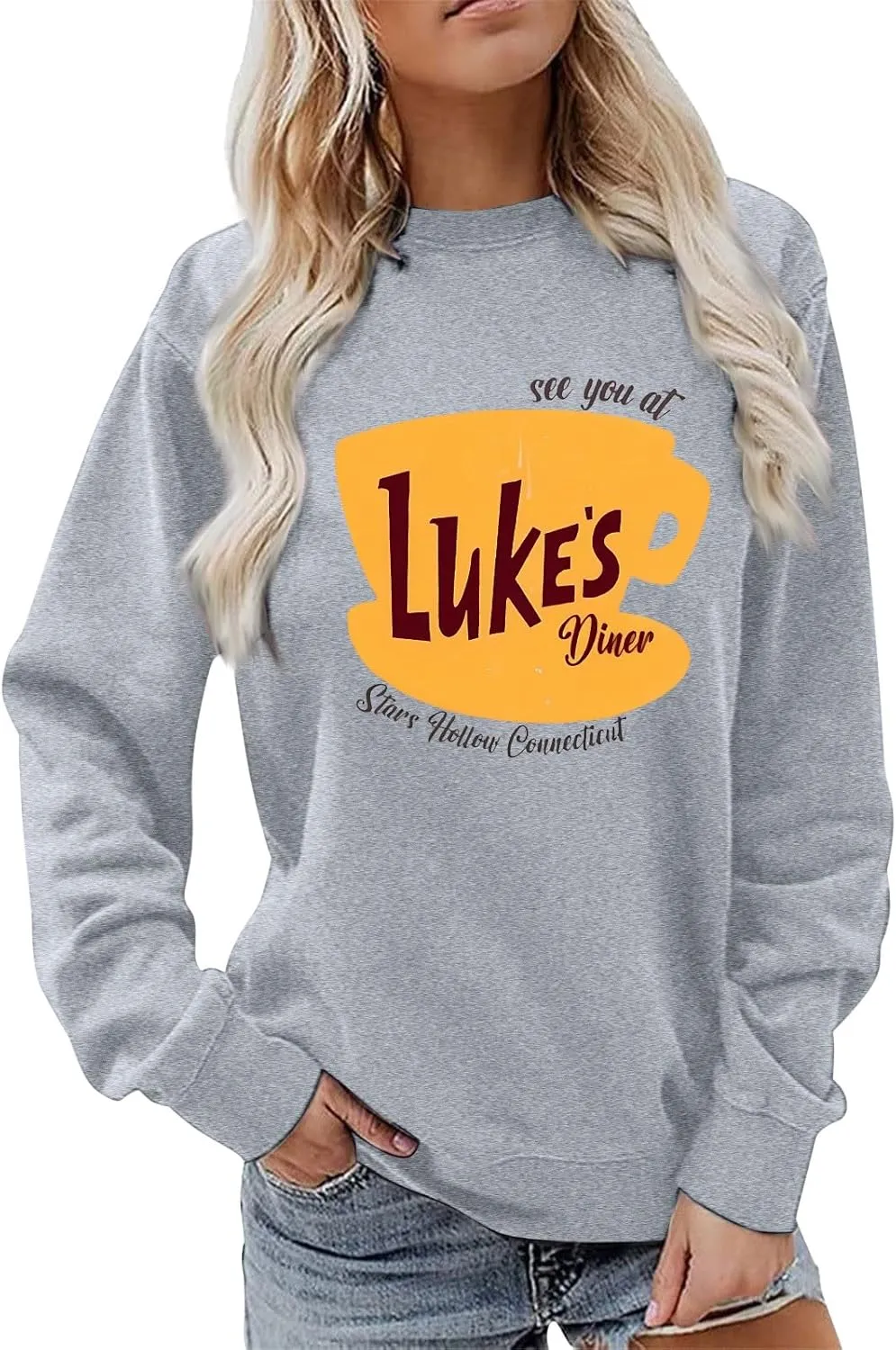 Luke's Diner Sweatshirts for WomenCrewneck Lukes Diner Graphic Long Sleeve Casual Pullover Preppy Girls Sweatshirt