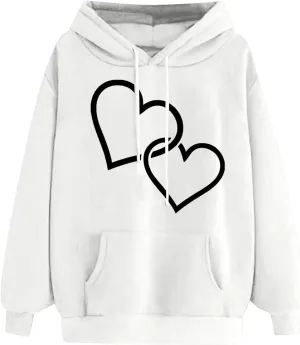 maisdgop Heart Hoodies Women Graphic Sweatshirts Long Sleeve Pullover Sweater Oversized Tops Trendy Valentine's Day Outfits