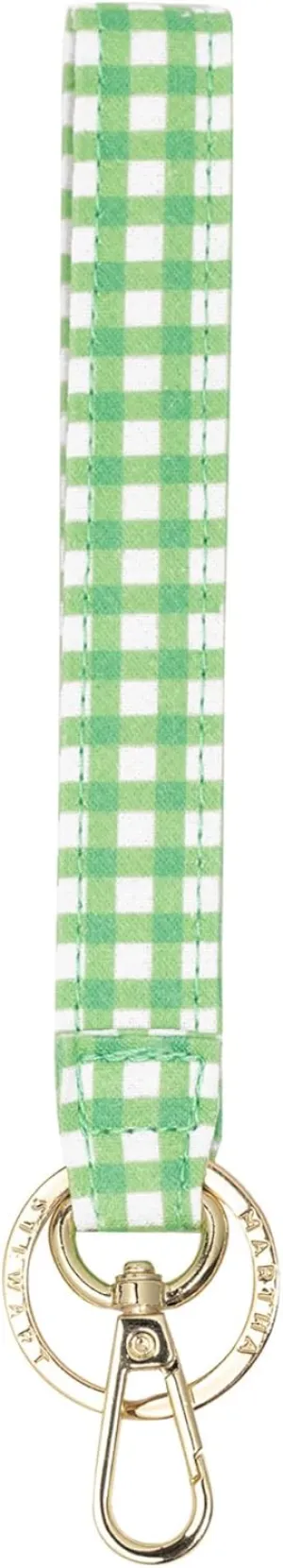 Martha Stewart Wristlet for Keychain and Keys, Cute Floral Key Holder Bracelet, Arcadian Green Gingham