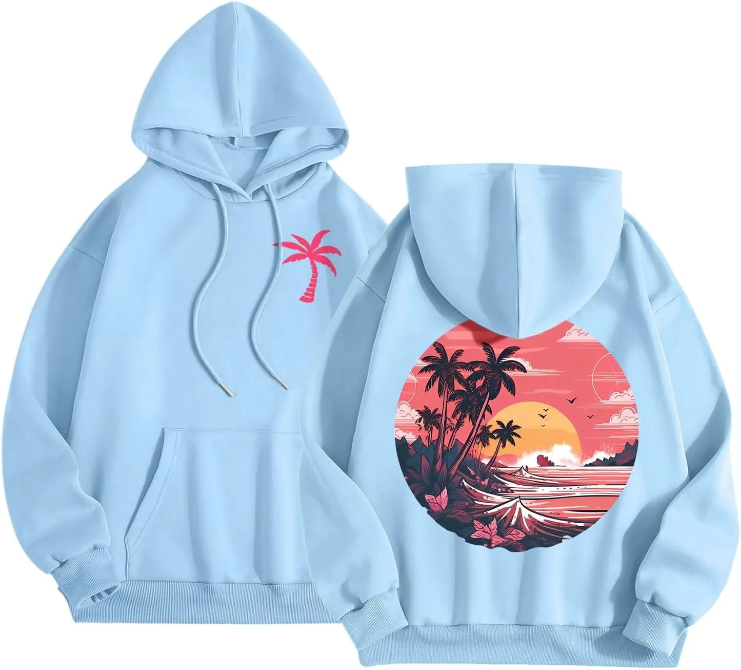 Meet Me at The Ocean Graphic Hoodie For Women Long Sleeve Preppy Sweatshirts Oversized Pullover Hoodies for Teen Girls