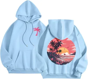 Meet Me at The Ocean Graphic Hoodie For Women Long Sleeve Preppy Sweatshirts Oversized Pullover Hoodies for Teen Girls