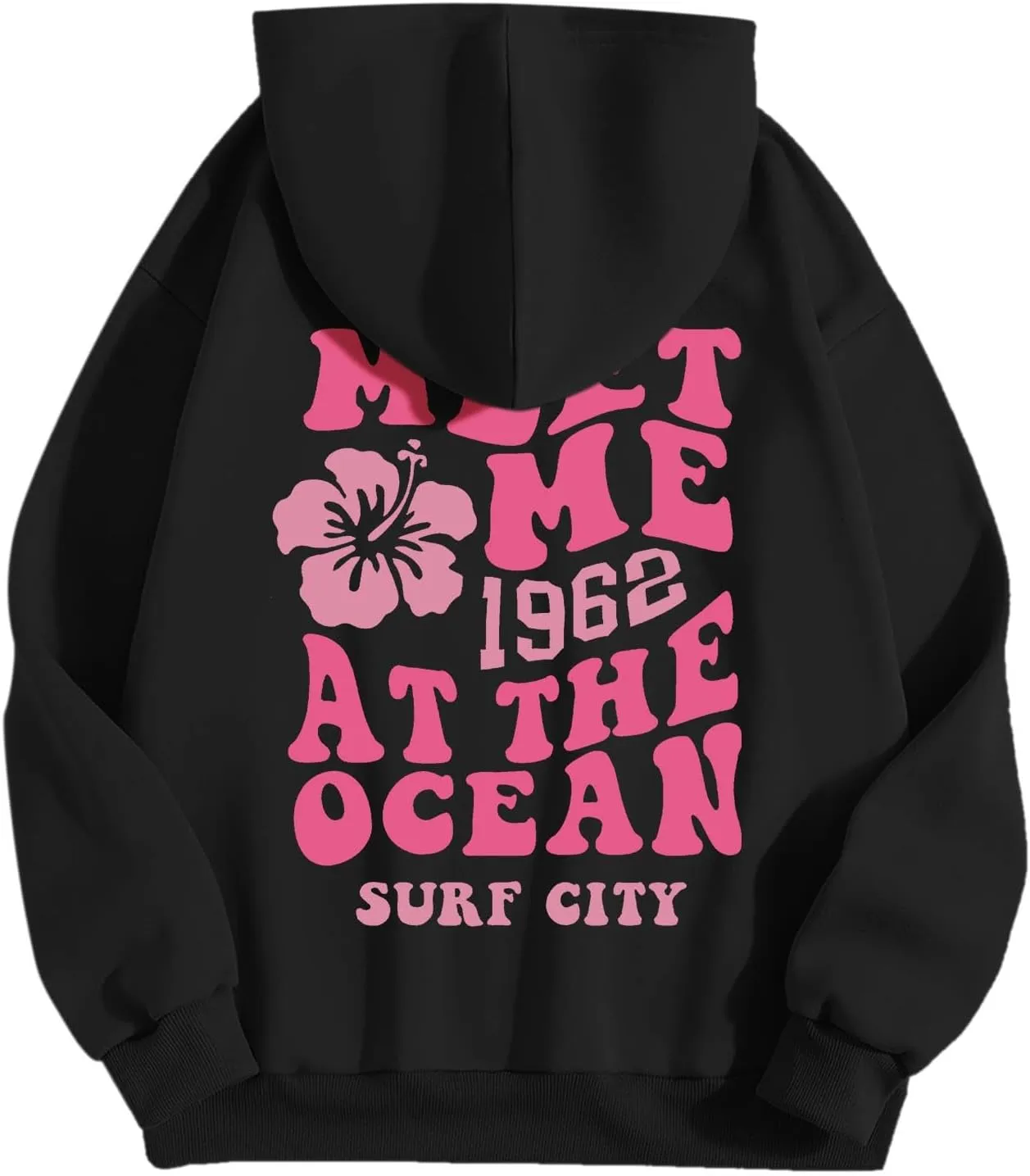 Meet Me at The Ocean Graphic Hoodie For Women Trendy Letter Printed Long Sleeve Hoodie Oversized Casual Pullover Tops