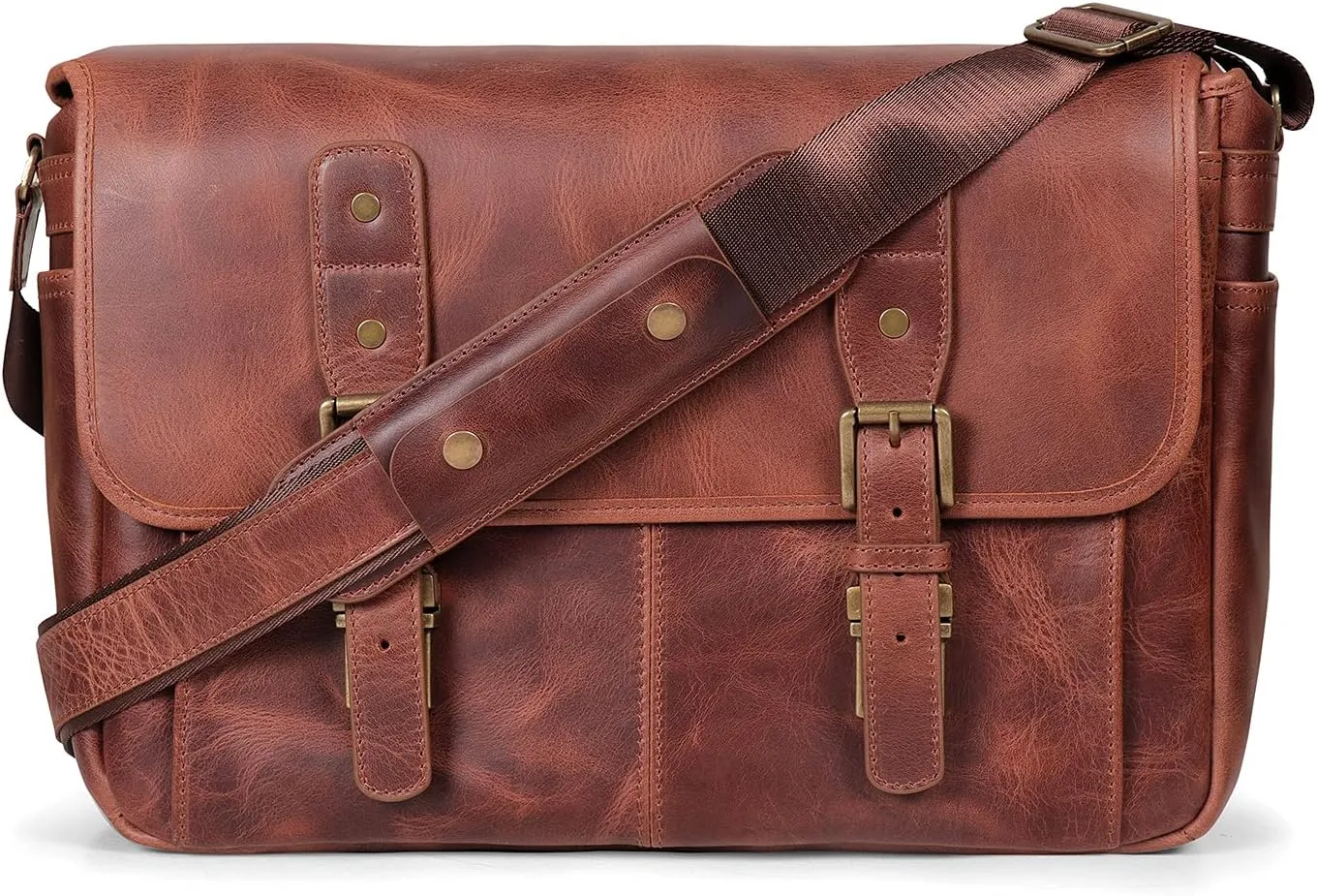 MegaGear Italian Leather Messenger Bag, Lightweight Unisex Business Briefcase Satchel Portfolio, Multi Compartment