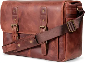 MegaGear Italian Leather Messenger Bag, Lightweight Unisex Business Briefcase Satchel Portfolio, Multi Compartment