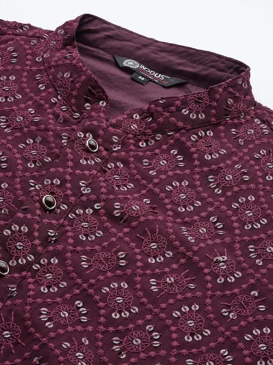 Men Ethnic Motifs Embroidered Sequinned Chikankari Kurta with Trousers