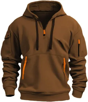 Men Long Sleeve Workout Hoodie Vintage Tactical Jacket, Men's Quarter Zip Pullover,Workout Running Active Hoodies
