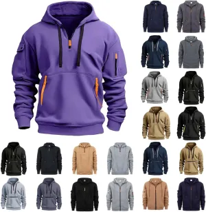 Men Long Sleeve Workout Hoodie Vintage Tactical Jacket, Men's Quarter Zip Pullover,Workout Running Active Hoodies