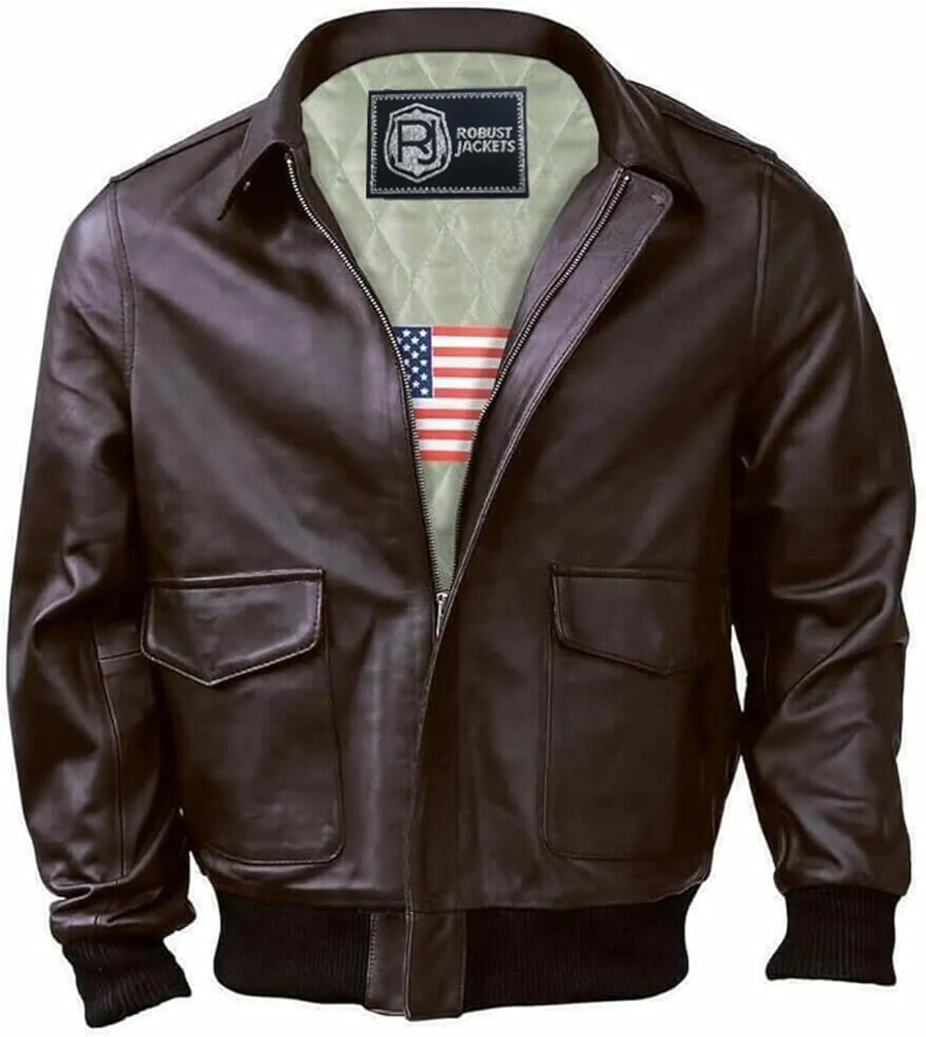 Mens A2 Bomber Leather Jacket - WW2 Air Force Pilot Military Brown Leather Bomber Jacket Men