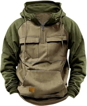 Men's Camo Hoodie Long Sleeve Quarter Zip Pullover Tactical Jacket Sweatshirt with Pocket