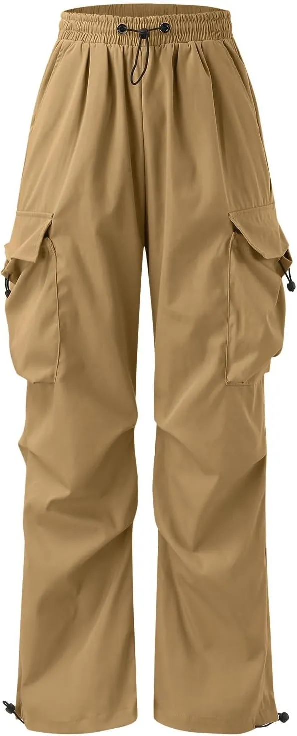 Men's Cargo Pants Casual Wide Leg Drawstring Waist Pant Hiking Pant with Multiple Pockets