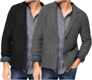 Men's Casual Knit Blazer Suit Jackets Knit Blazer Sport Coat with Pockets Slim Fit Knitwear Cardigan Sweater