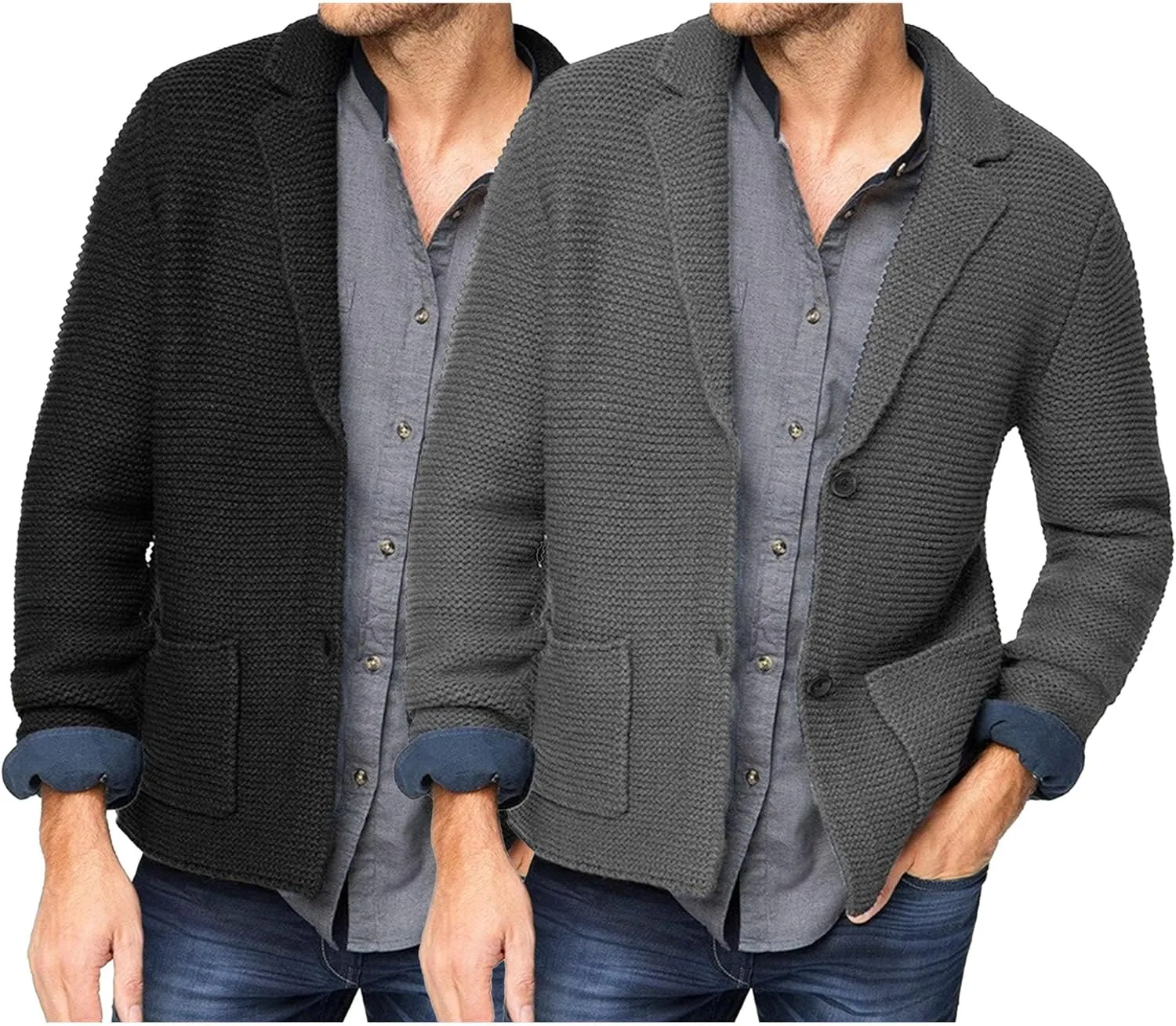 Men's Casual Knit Blazer Suit Jackets Knit Blazer Sport Coat with Pockets Slim Fit Knitwear Cardigan Sweater