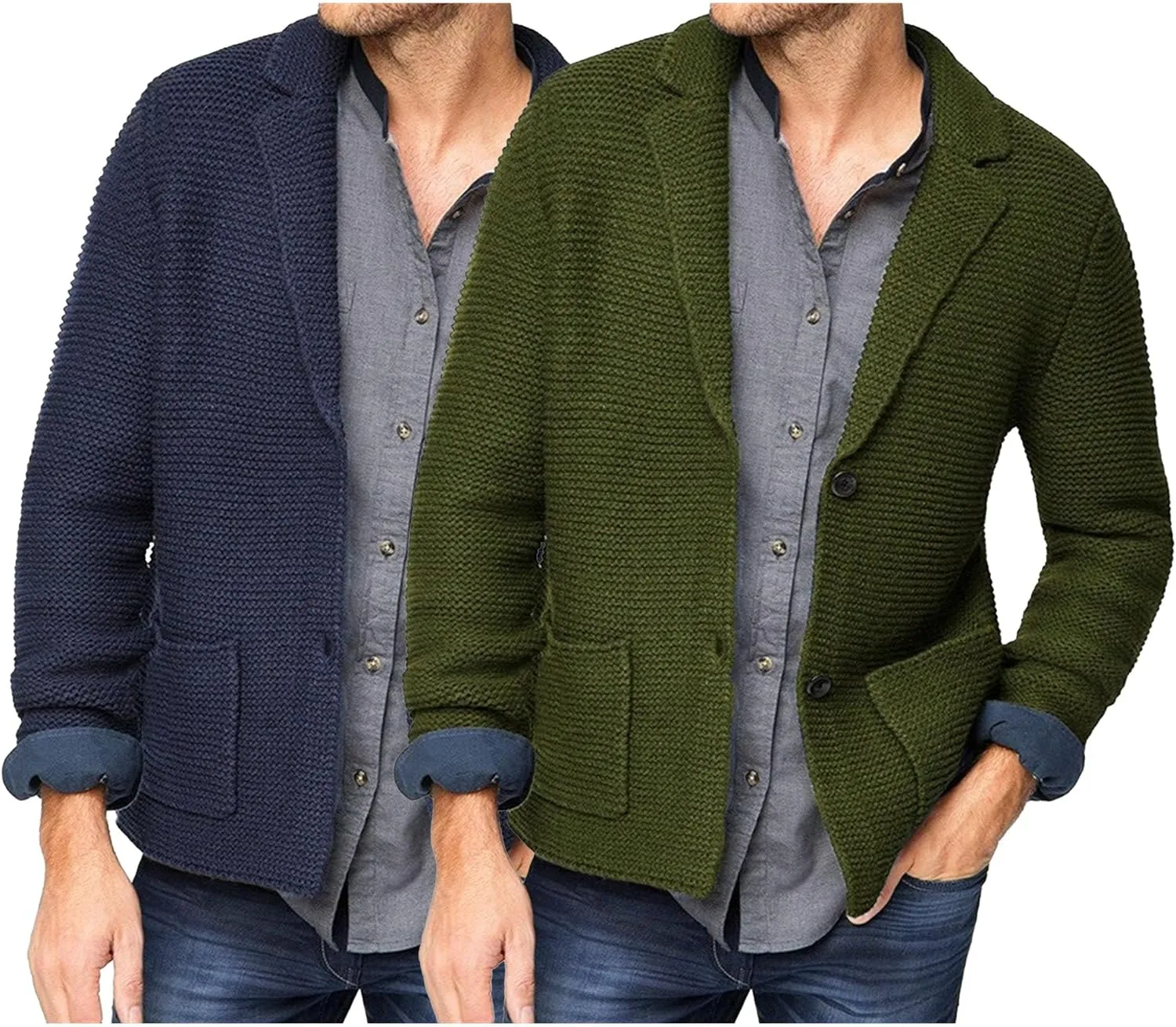 Men's Casual Knit Blazer Suit Jackets Knit Blazer Sport Coat with Pockets Slim Fit Knitwear Cardigan Sweater